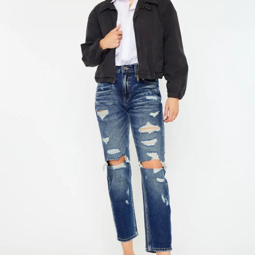 Kancan High Rise Distressed Mom Fit Jeans‎